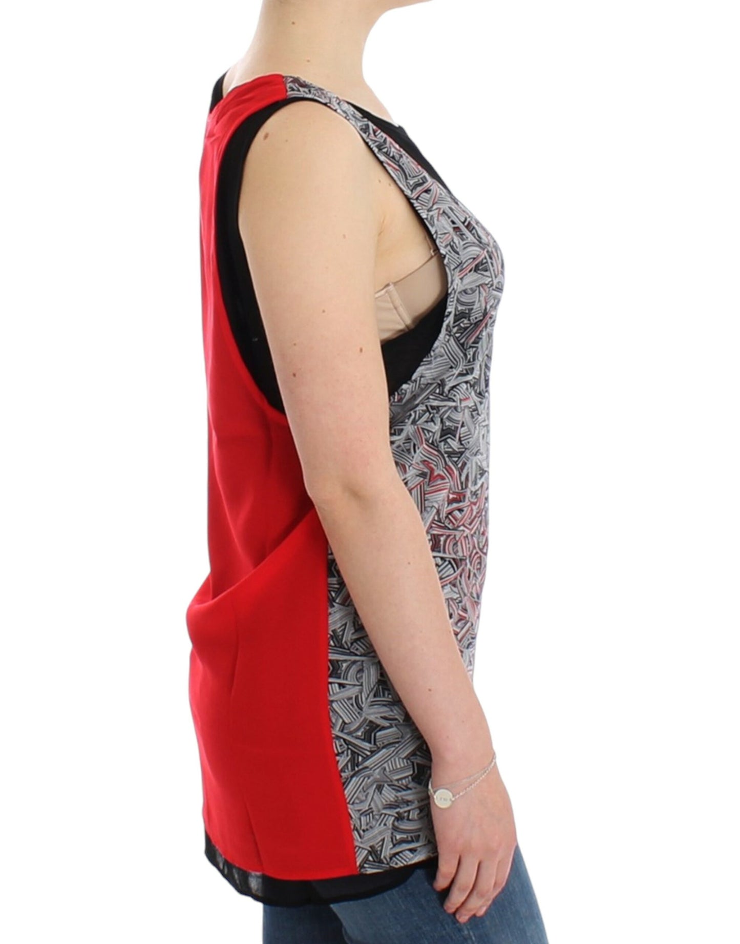 Elegant Sleeveless Black & Red Top