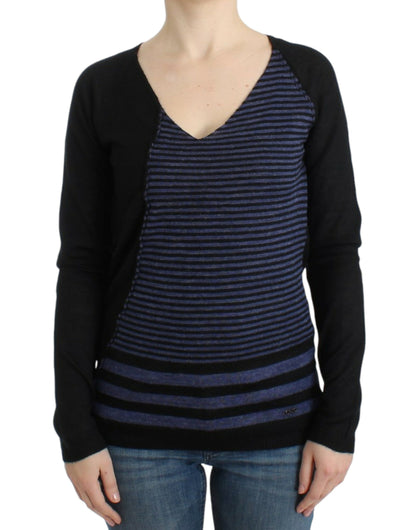 Chic Striped V-Neck Wool Blend Sweater