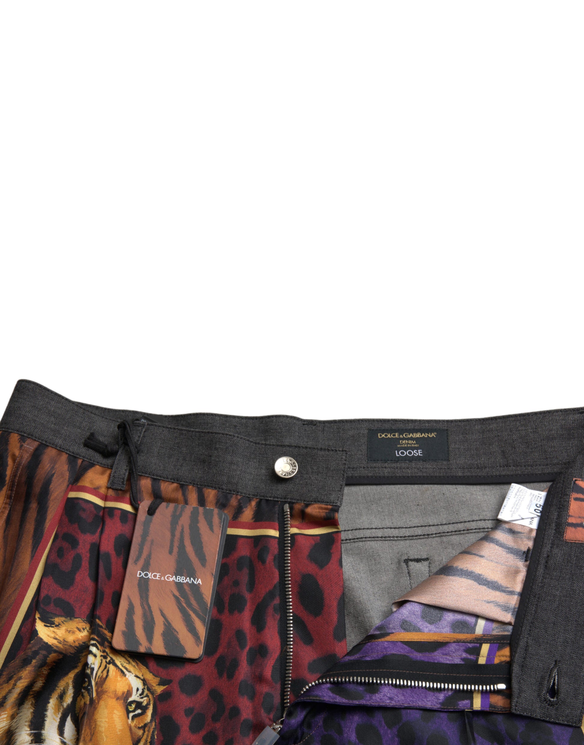 Multicolor Tiger Print Loose Denim Jeans