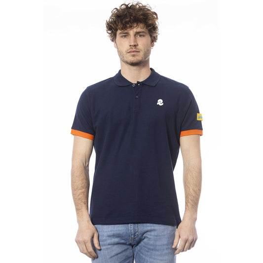 "Blue Cotton Men Polo Shirt"