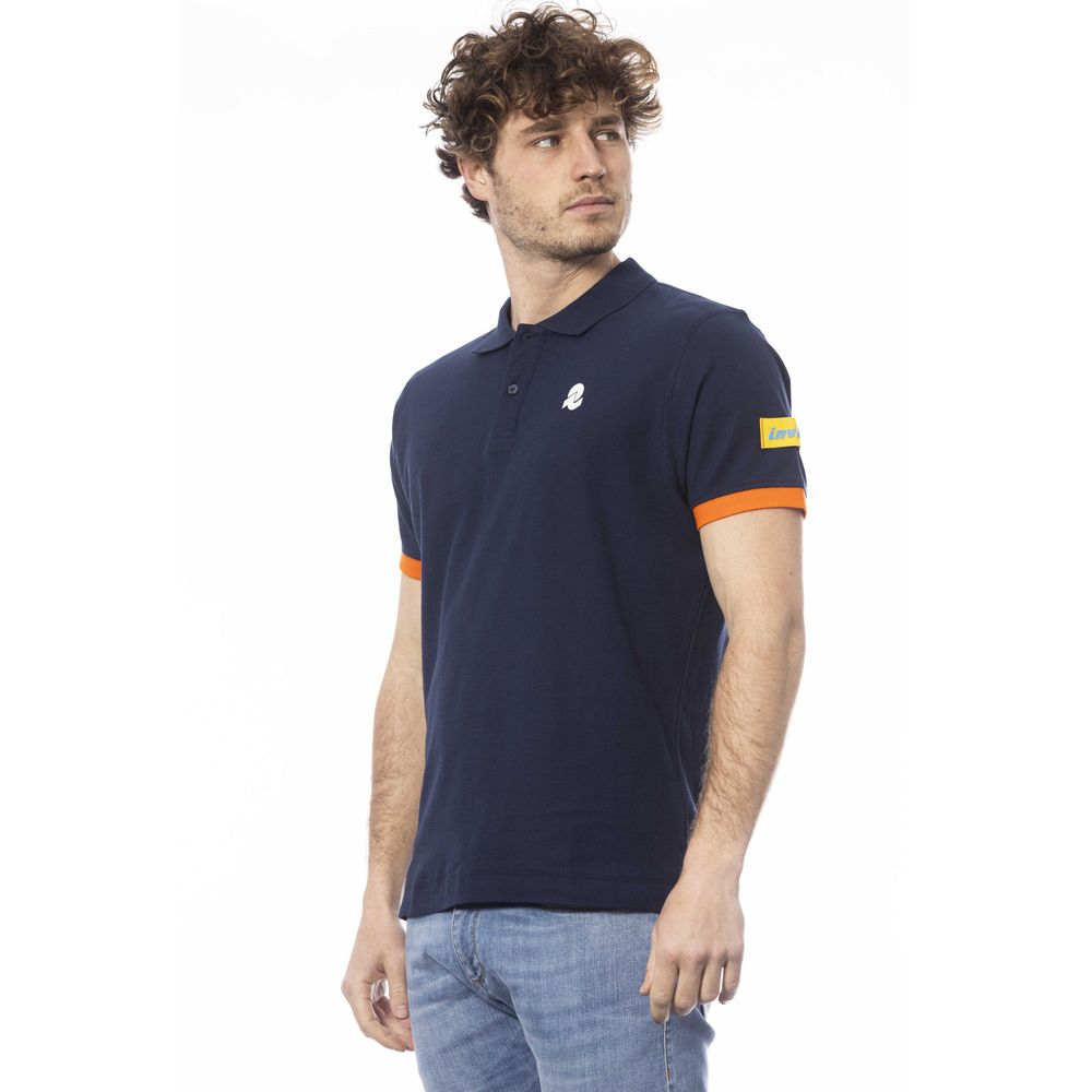 "Blue Cotton Men Polo Shirt"