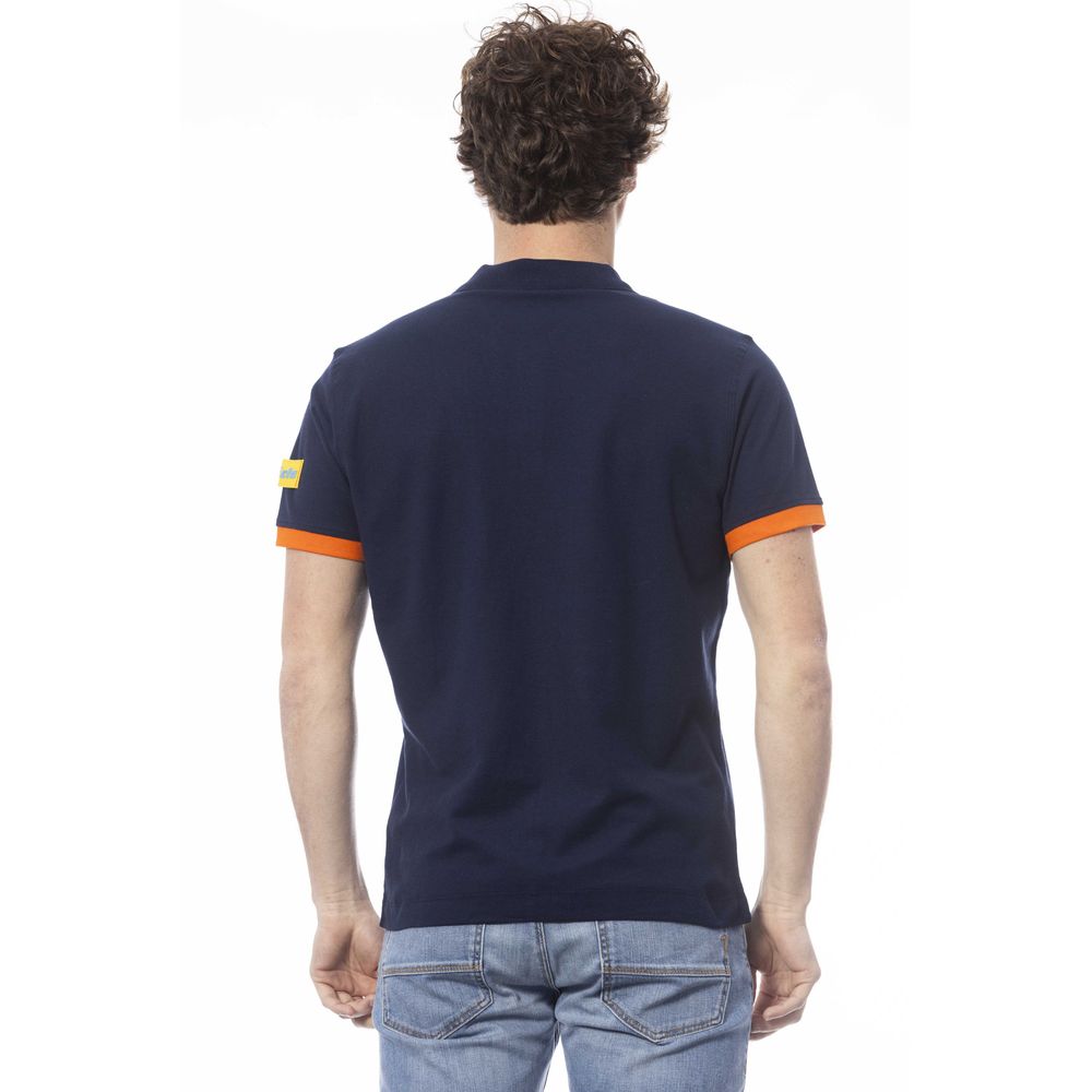 "Blue Cotton Men Polo Shirt"