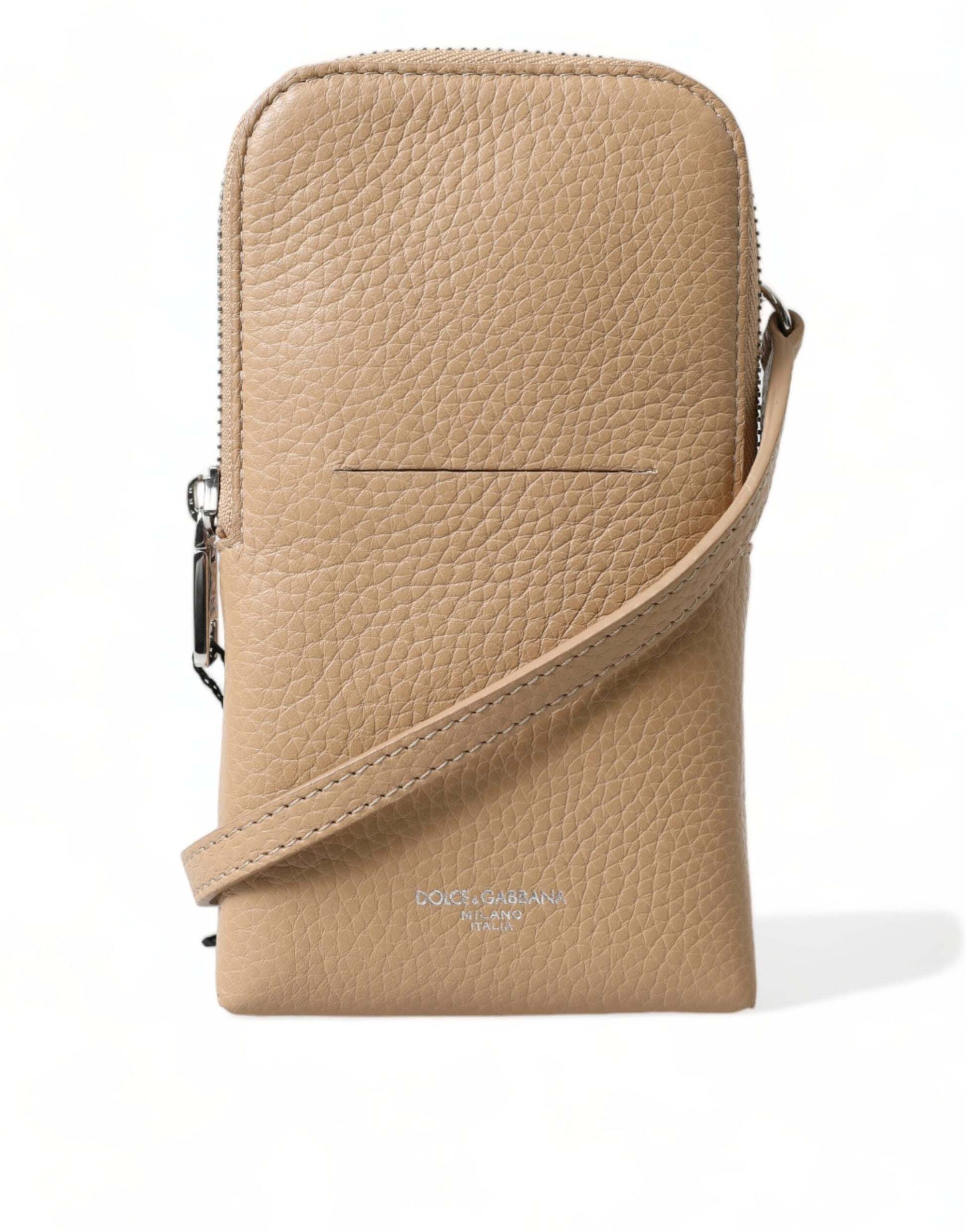 Elegant Beige Leather Crossbody Phone Bag