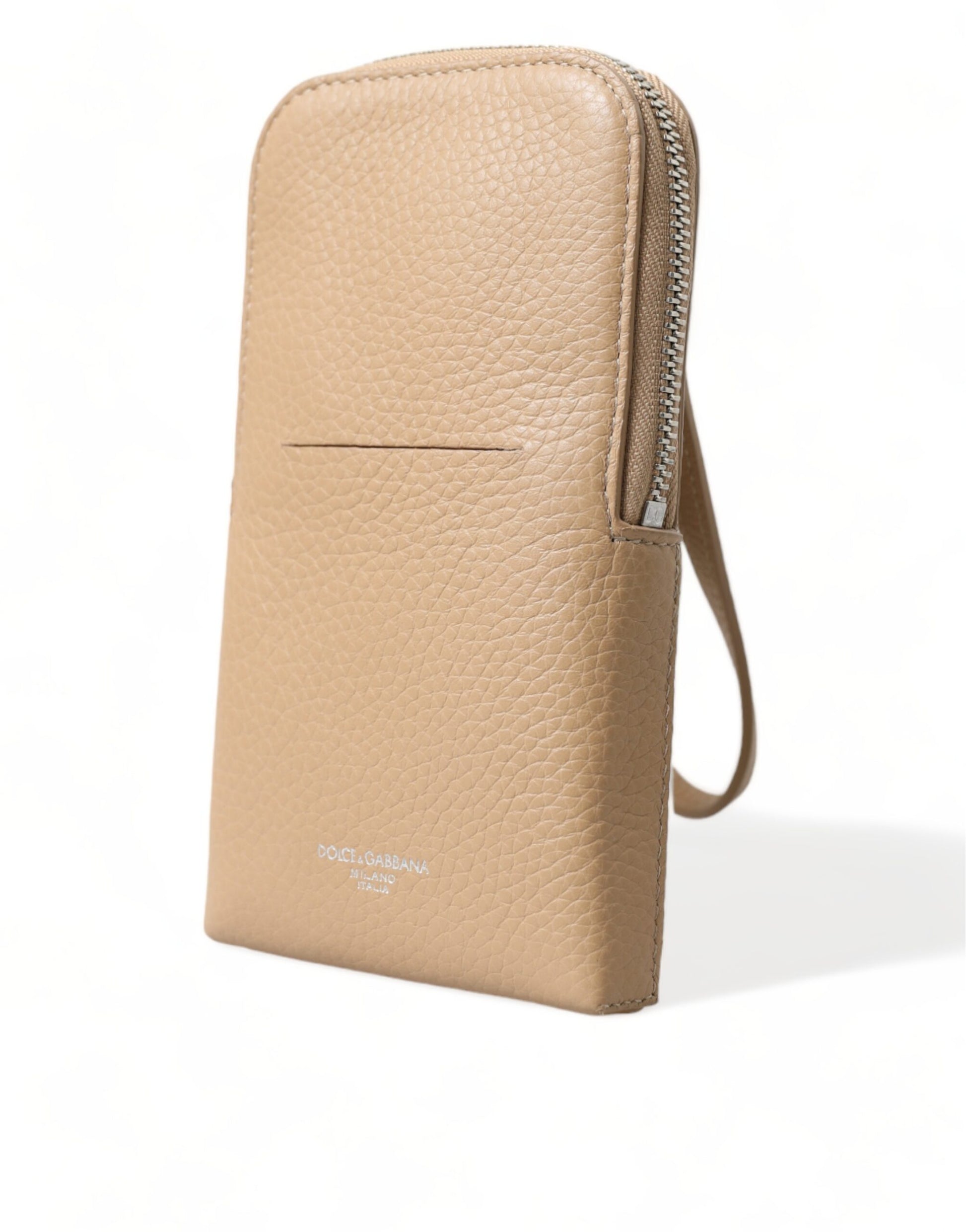 Elegant Beige Leather Crossbody Phone Bag