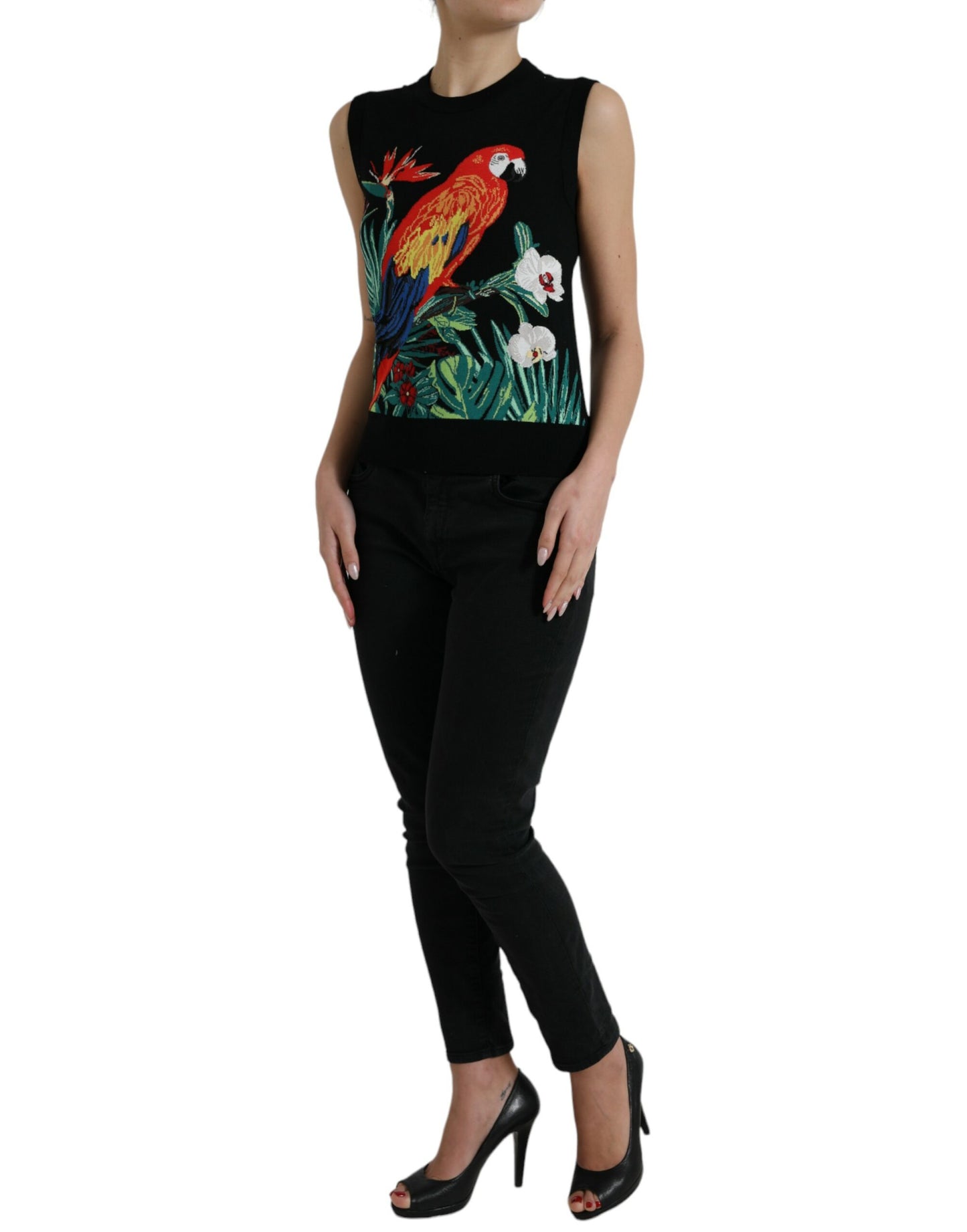 Elegant Jungle Print Crew Neck Tank Top