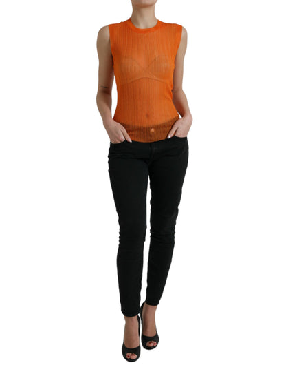 Chic Orange Crew Neck Tank Top