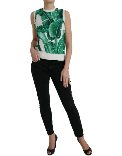 Silk Banana Leaf Print Tank Top