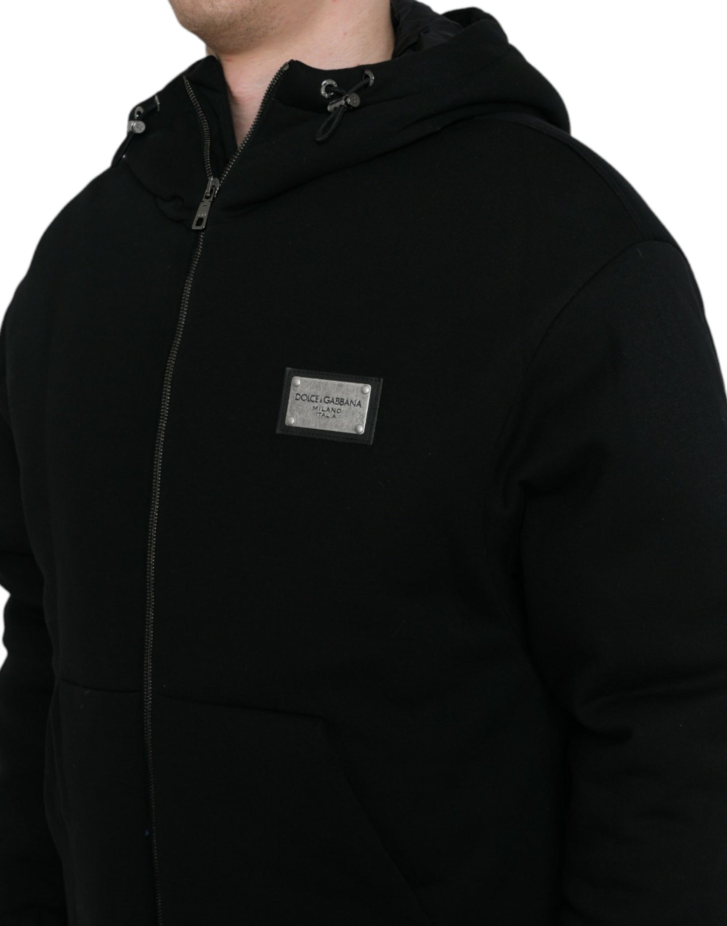 Elegant Black Bomber Jacket with Hood