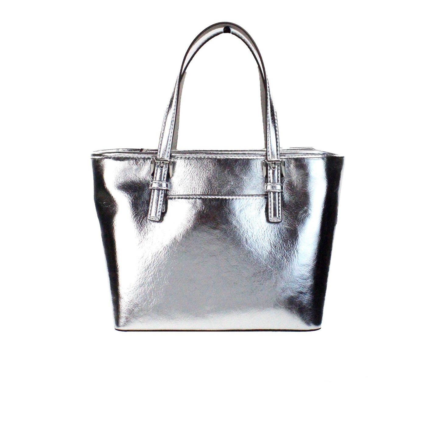 Jet Set Silver Metallic XS Carryall Top Zip Tote Bag Purse