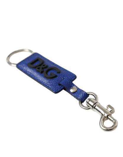 Elegant Blue Trifold Calf Leather Key Holder