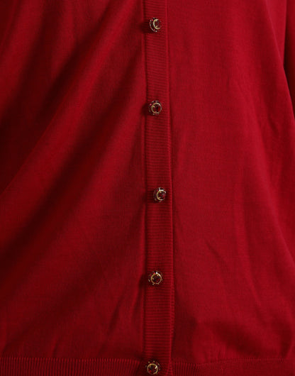 Elegant Red V-Neck Wool Cardigan