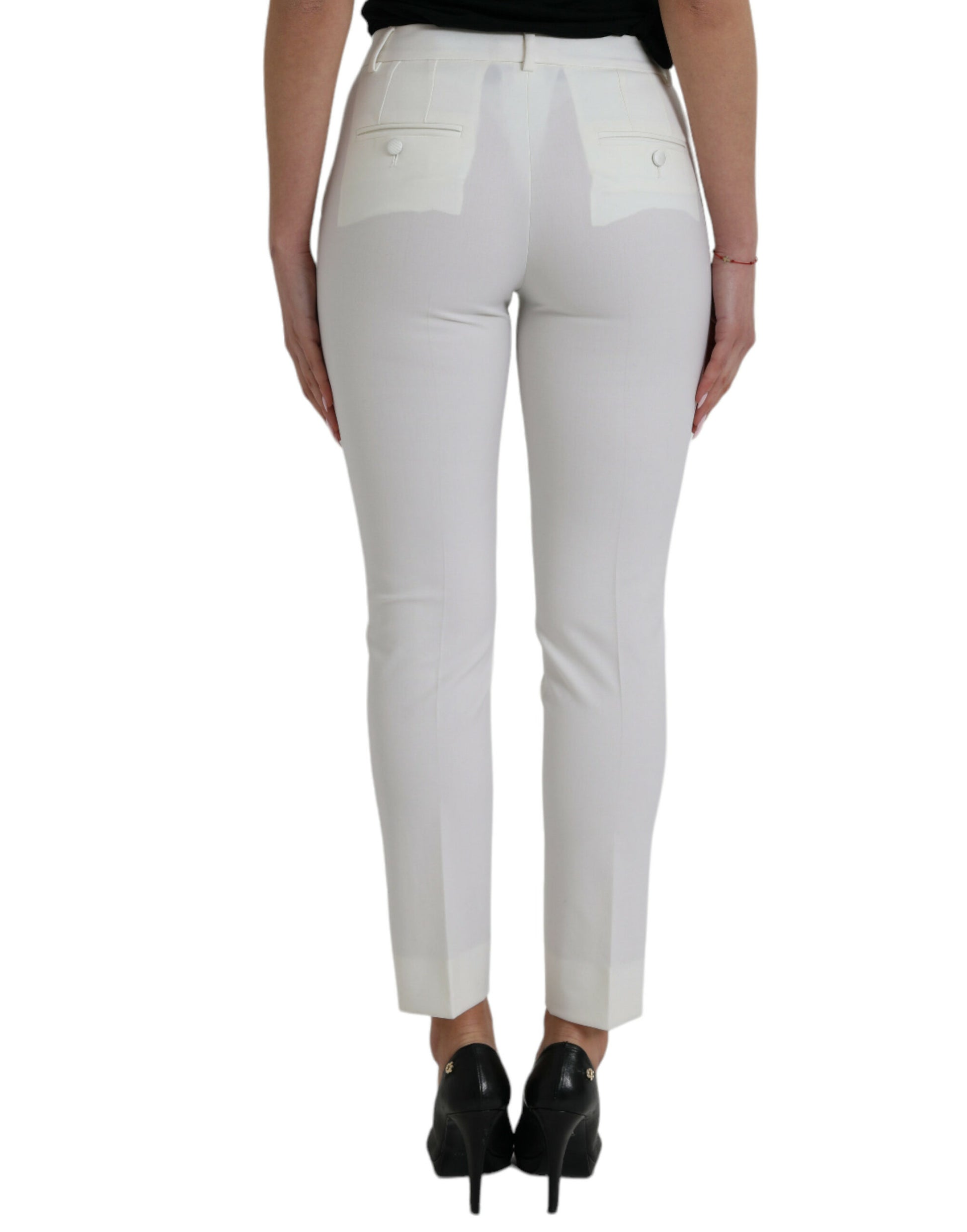 White Wool Mid Waist Tapered Pants