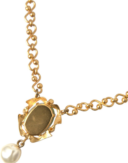 Gold Brass Chain Pearl Pendant Charm Necklace