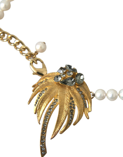 Gold Brass Crystal Pearl Tree Pendant Charm Necklace