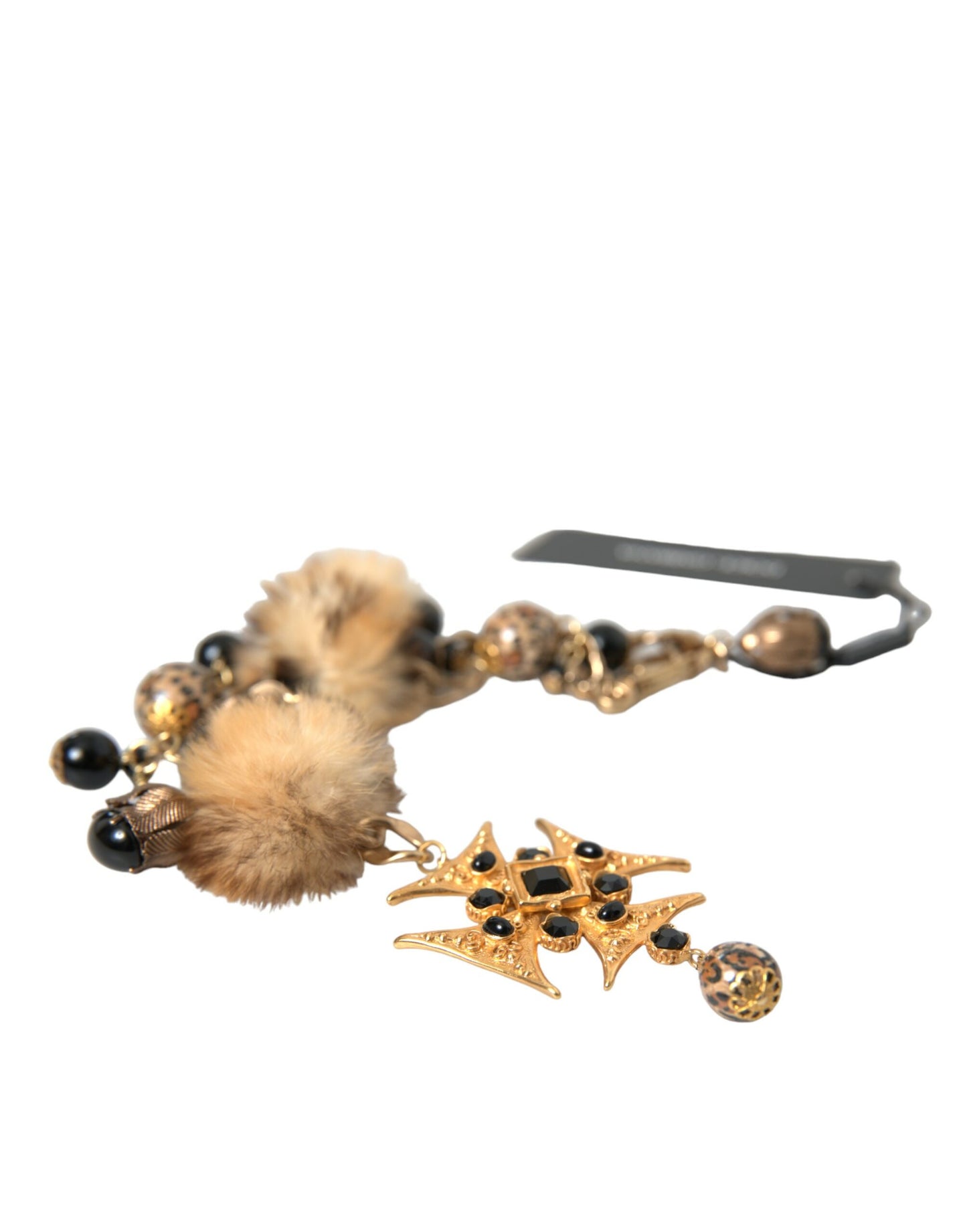 Gold Black Crystals Lapin Fur Filigree Chocker Necklace