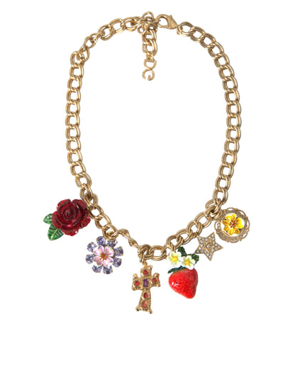 Gold Chain Rose Cross Strawberry Star Pendant Necklace