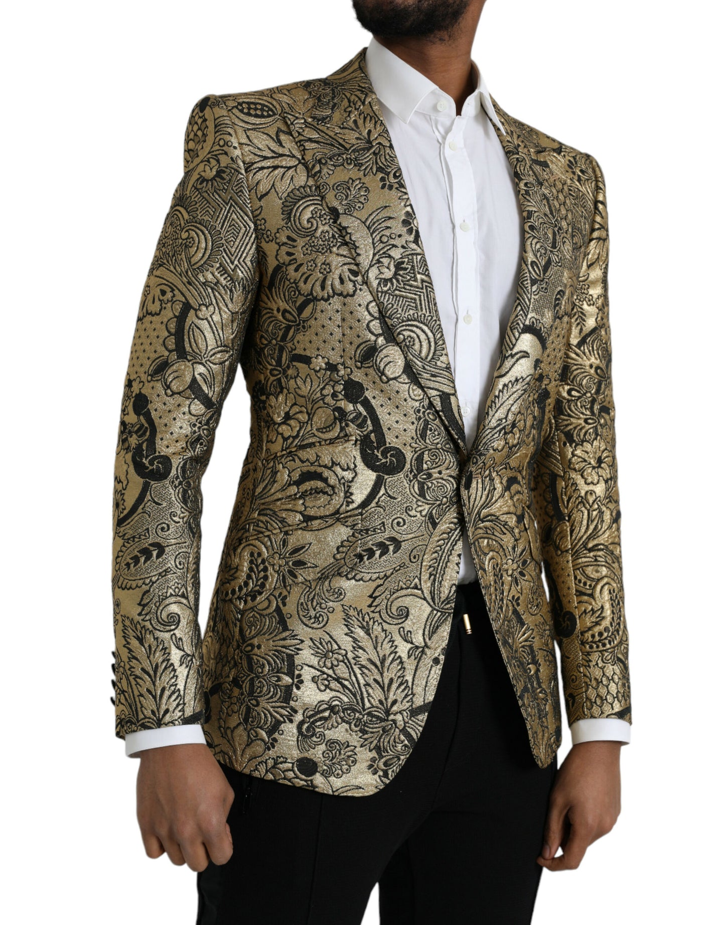 Gold SICILIA Jacquard Single Breasted Coat Blazer