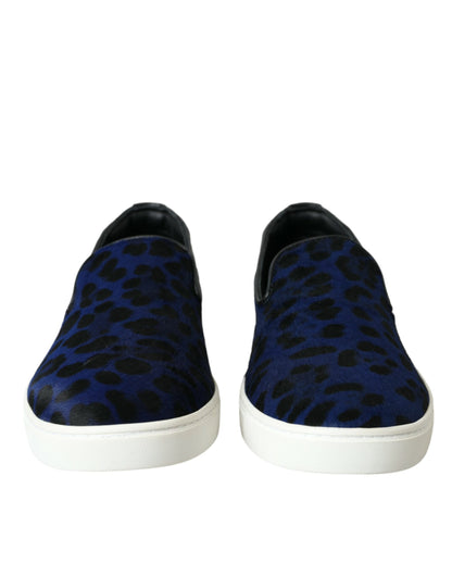 Blue Calfskin Hair Leopard Sneakers Shoes