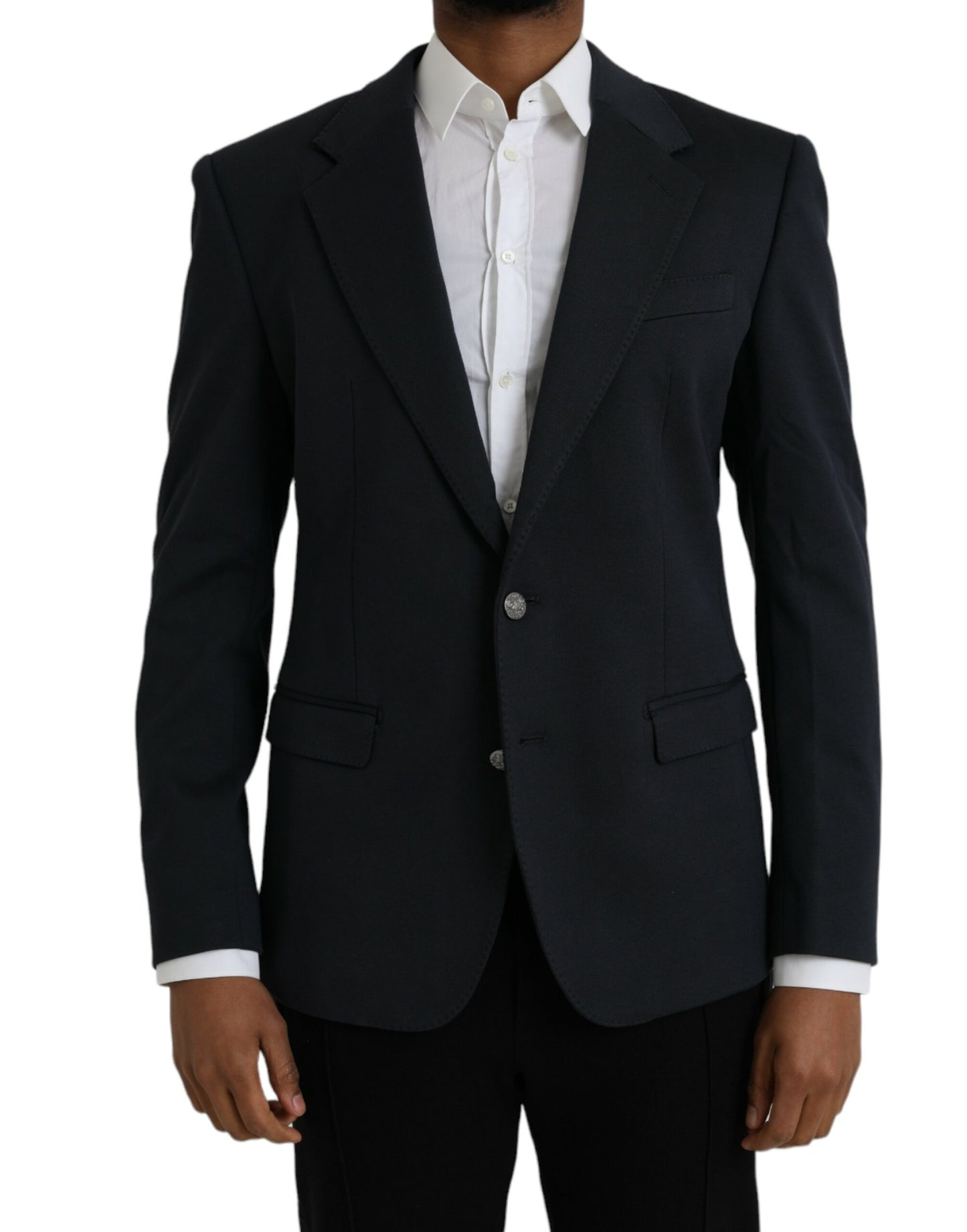 Dark Blue Cotton Single Breasted Coat Blazer