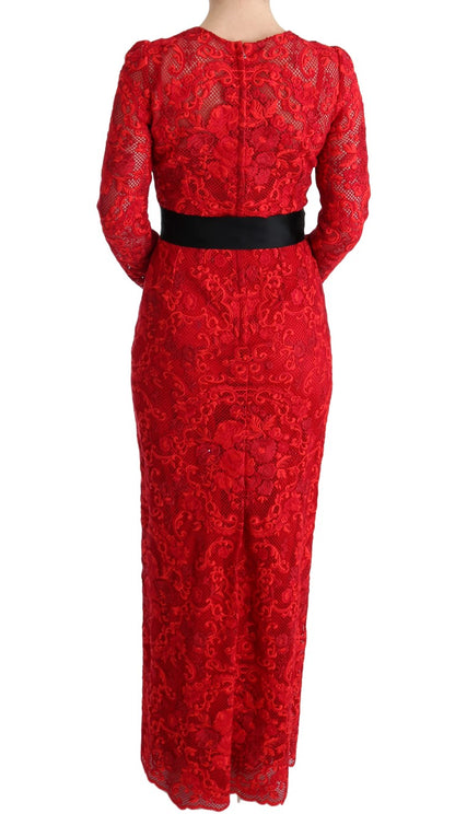 Elegant Red Sheath Dress with Silk Bow Belt