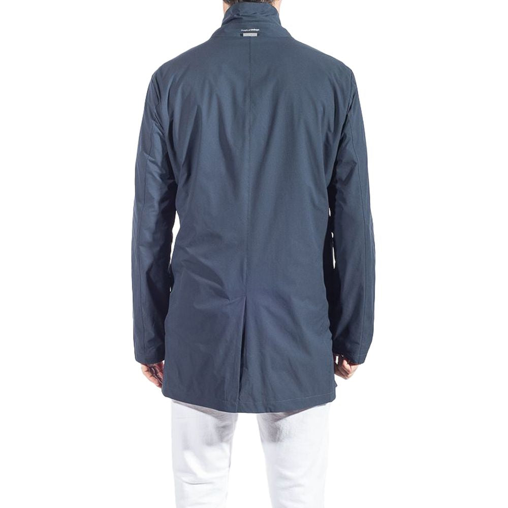 Blue Recycled Polyester Men Trench Coat