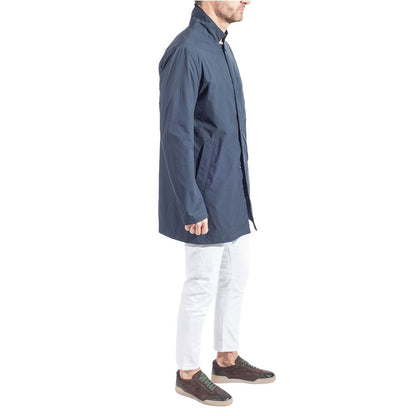 Blue Recycled Polyester Men Trench Coat