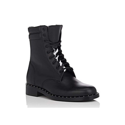 Studded Calfskin Lace-Up Ankle Boots