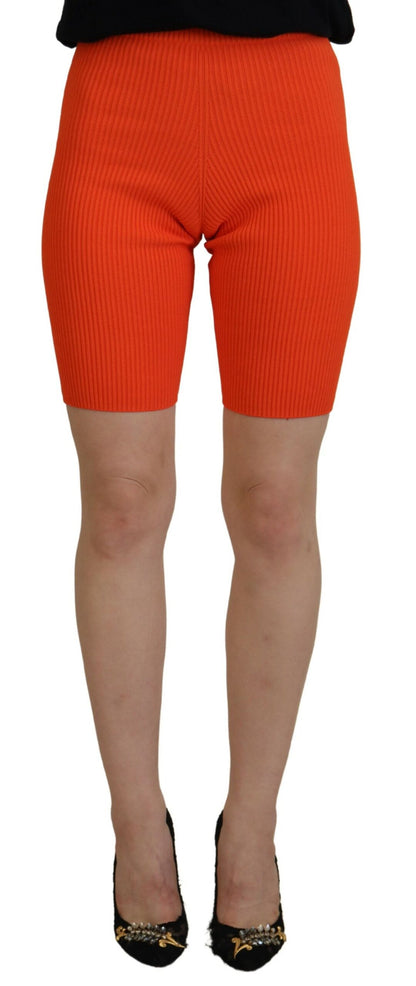 Orange Viscose Mid Waist Slim Fit Bermuda Shorts