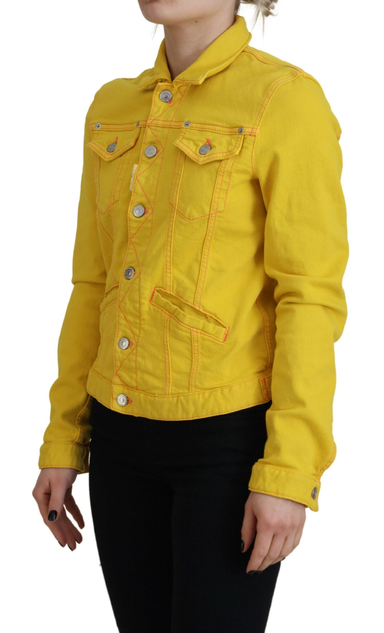 Yellow Collared Long Sleeves Denim Jacket