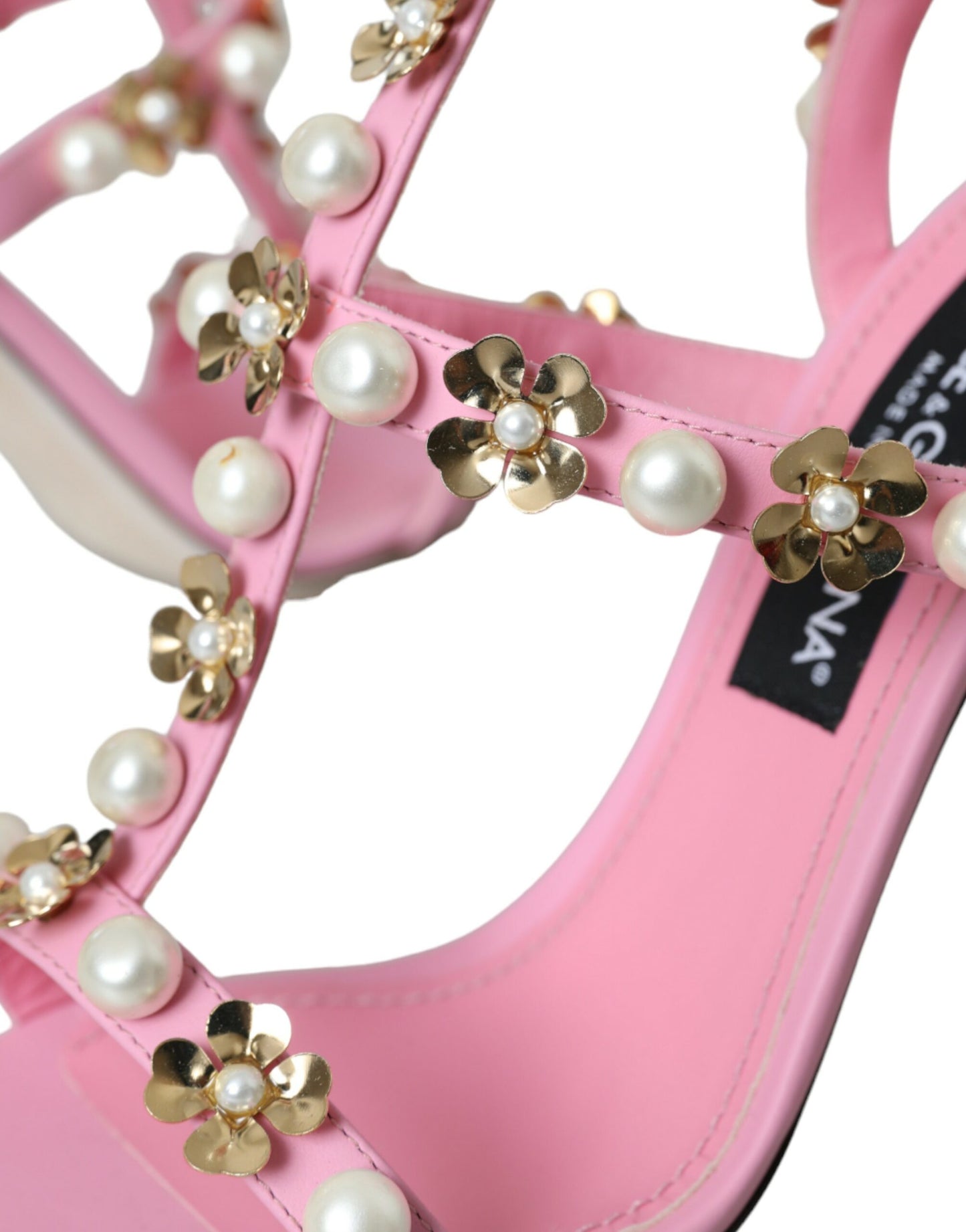 Pink Leather Embellished Heels Sandals Shoes