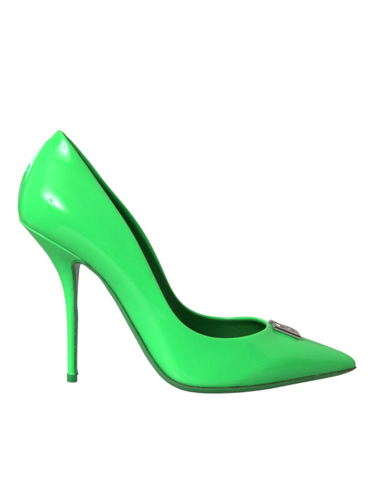 Neon Green Patent Leather Logo Pumps Shoes