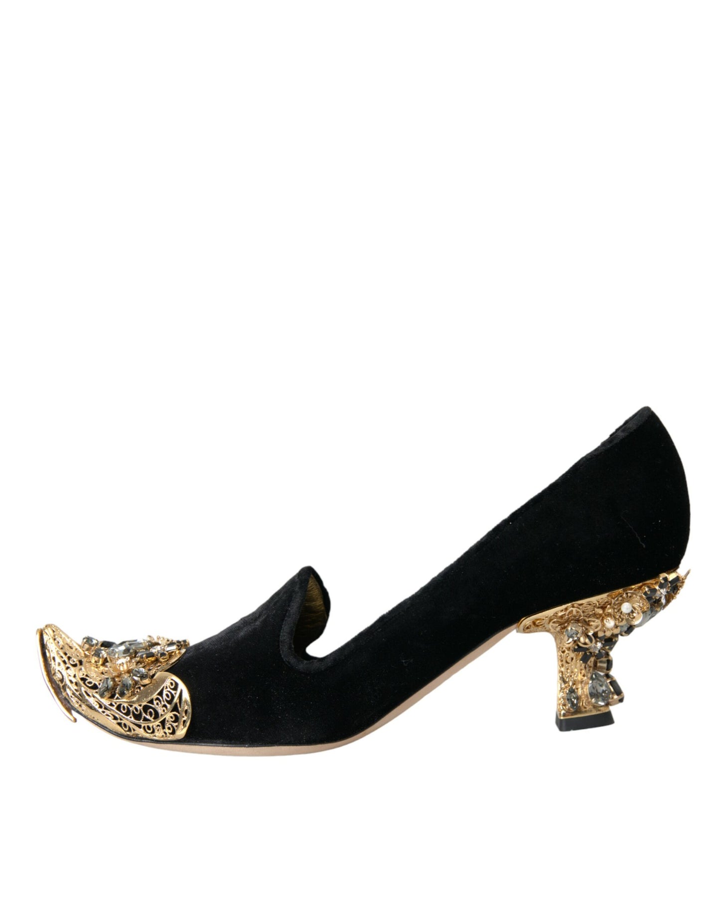 Black Velvet Embellished Heels Pumps Shoes