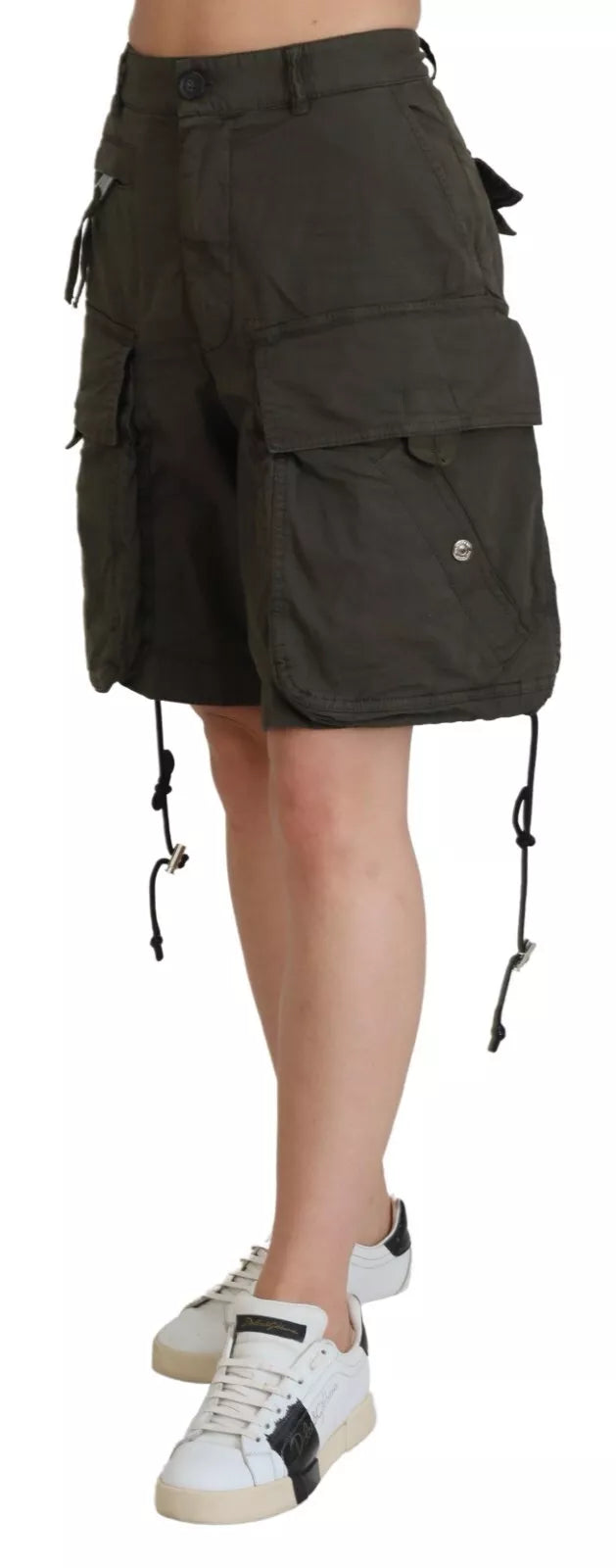 Green High Waist Cargo Bermuda Women Shorts