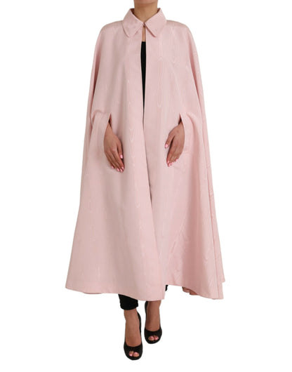 Light Pink Silk Long Maxi Cape Coat Jacket