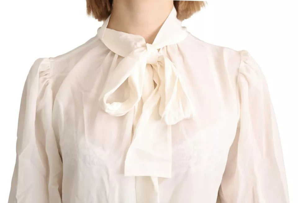 Off White Scarfneck Long Sleeves Blouse Silk Top