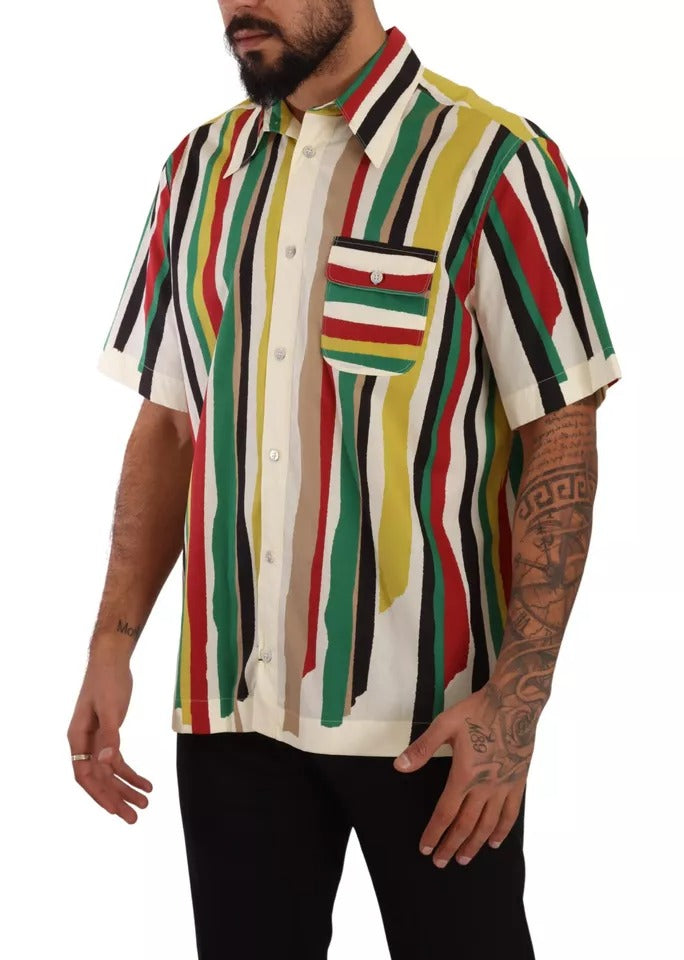 Multicolor Striped Short Sleeve Cotton Shirt