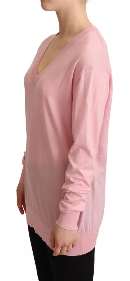 Pink V-neck Women Pullover Cashmere Sweater