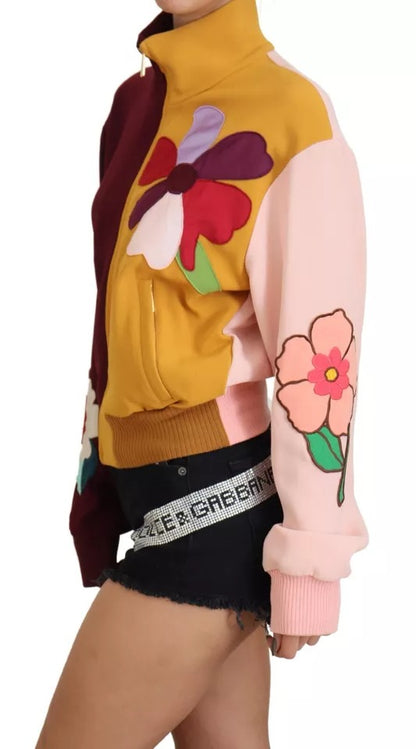 Multicolor Floral Viscose Full Zip Sweater