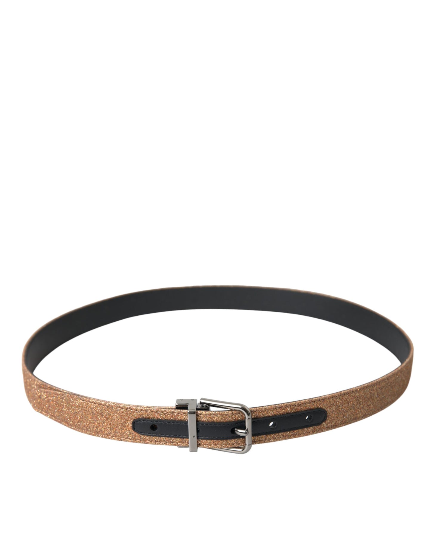 Gold Glitter Leather Silver Metal Buckle Belt