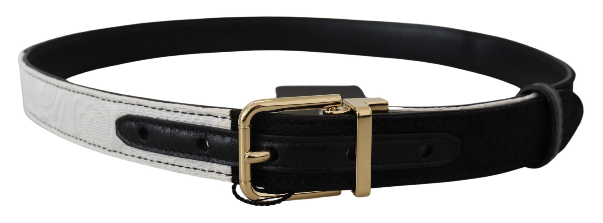 White Black Patchwork Gold Metal Buckle Belt