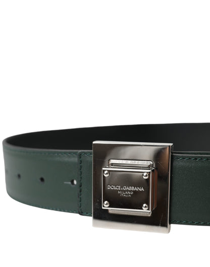 Green Calf Leather Square Metal Buckle Belt