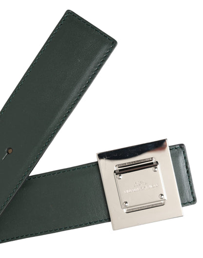 Green Calf Leather Square Metal Buckle Belt