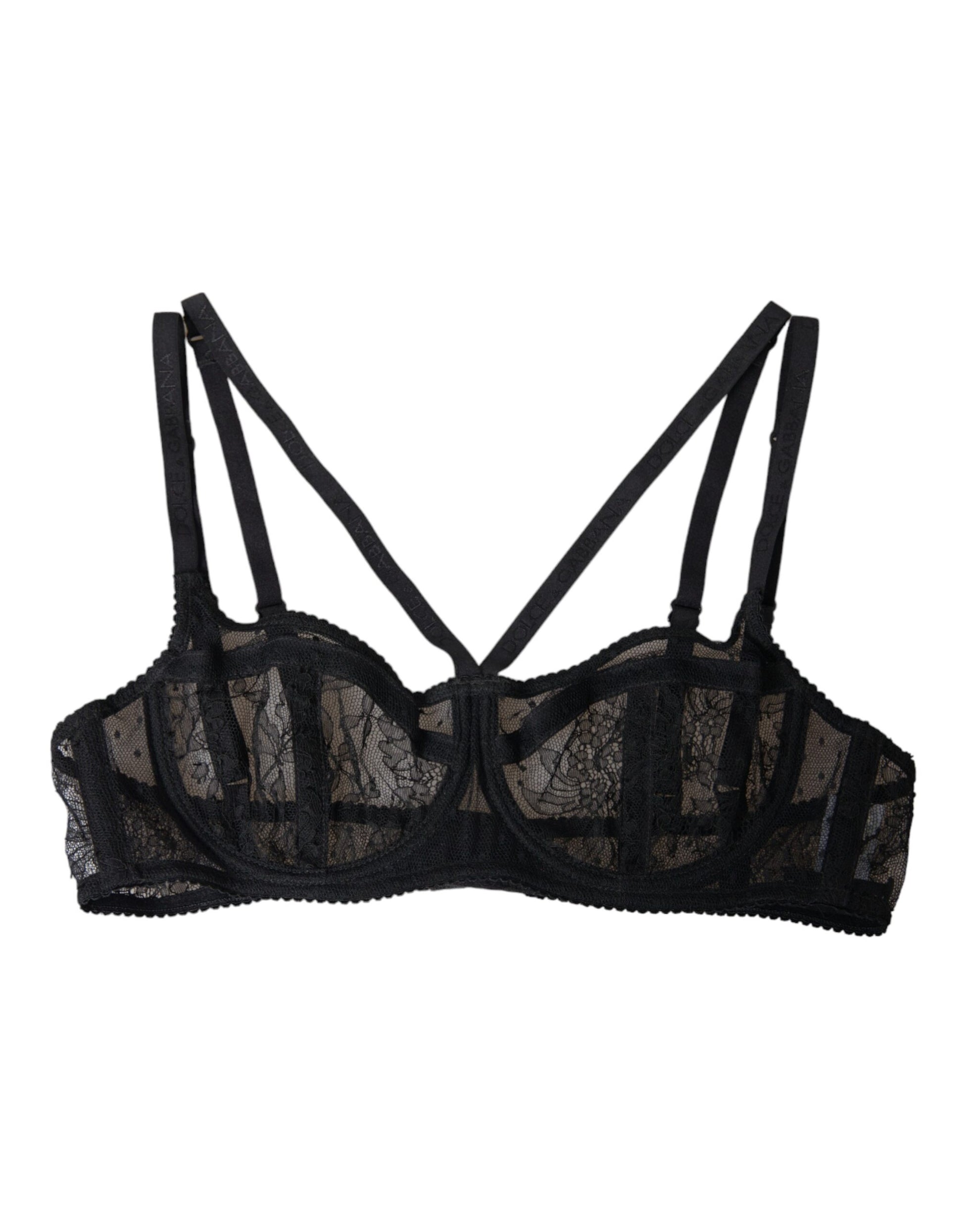 Black Floral Lace Nylon Balconcino Bra Underwear