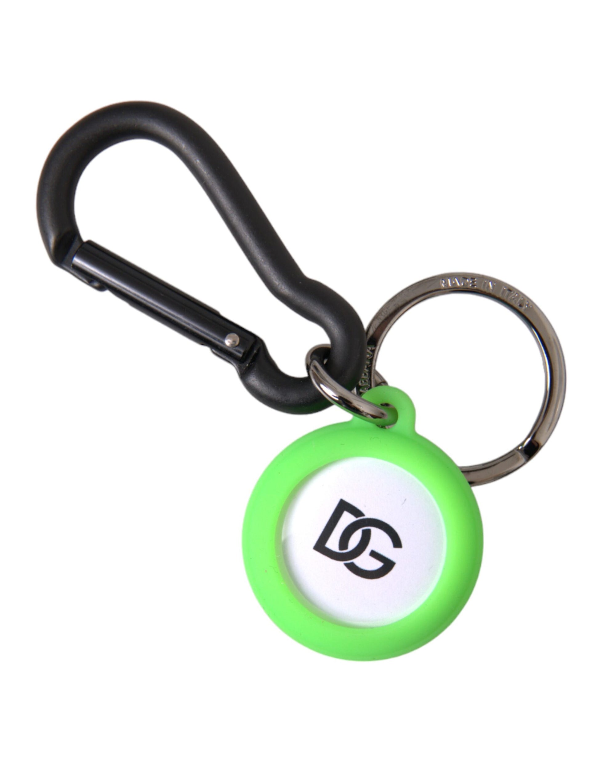 Green Rubber DG Logo Round Brass Metal Keyring Keychain