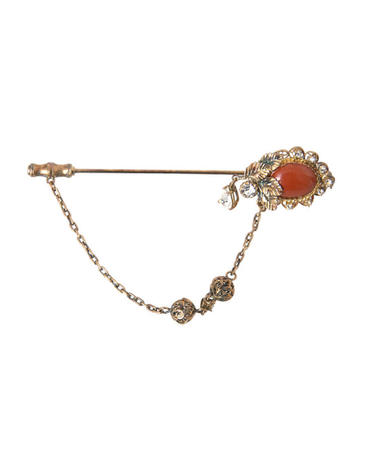 Gold Brass Crystal Chain 925 Sterling Silver Pin Brooch