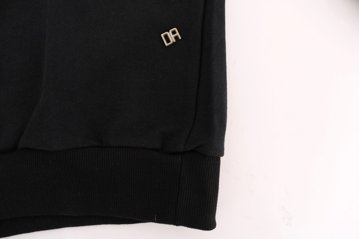 Elegant Black Cotton Hooded Sweater