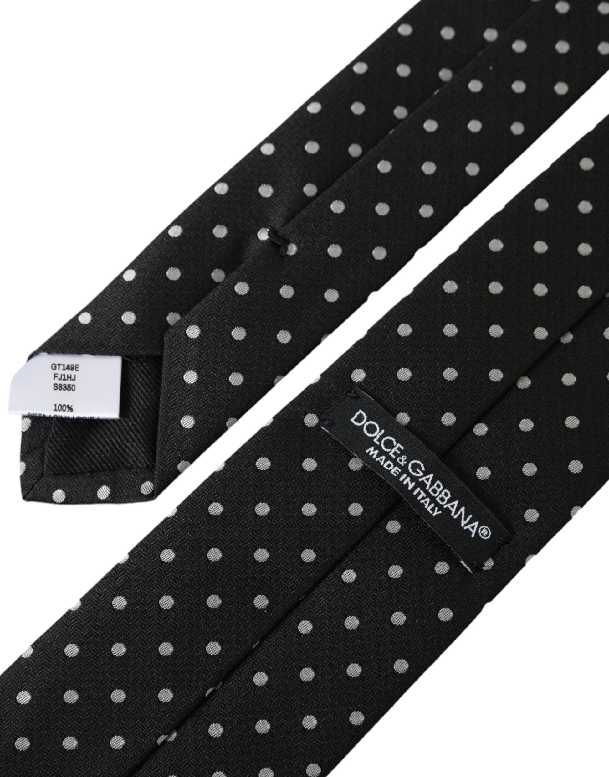 Black White Polka Dots 100% Silk Necktie Face Mask