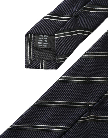 Black White Stripes Silk Adjustable Tie