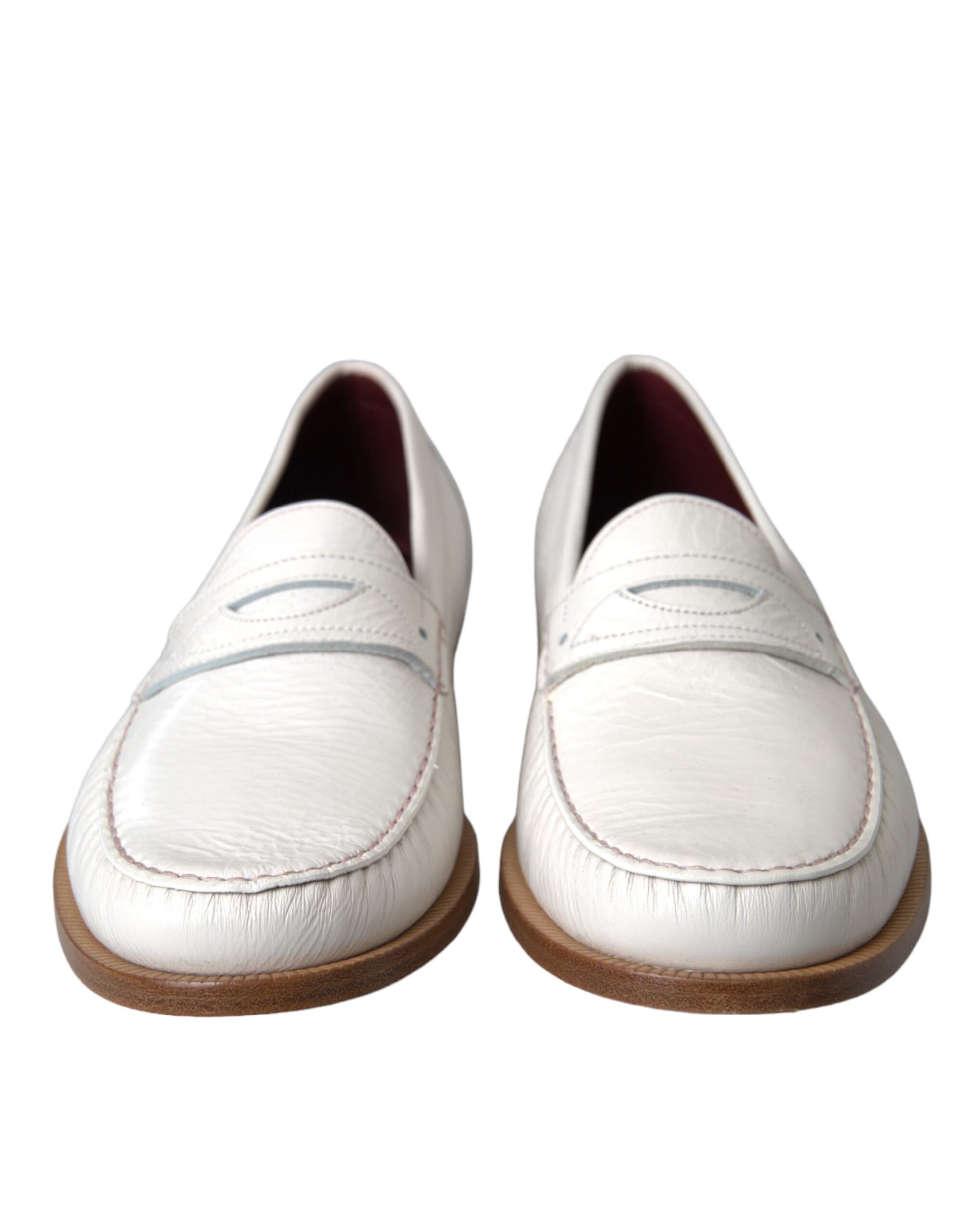 White Leather Slip On Mocassin Loafers Shoes