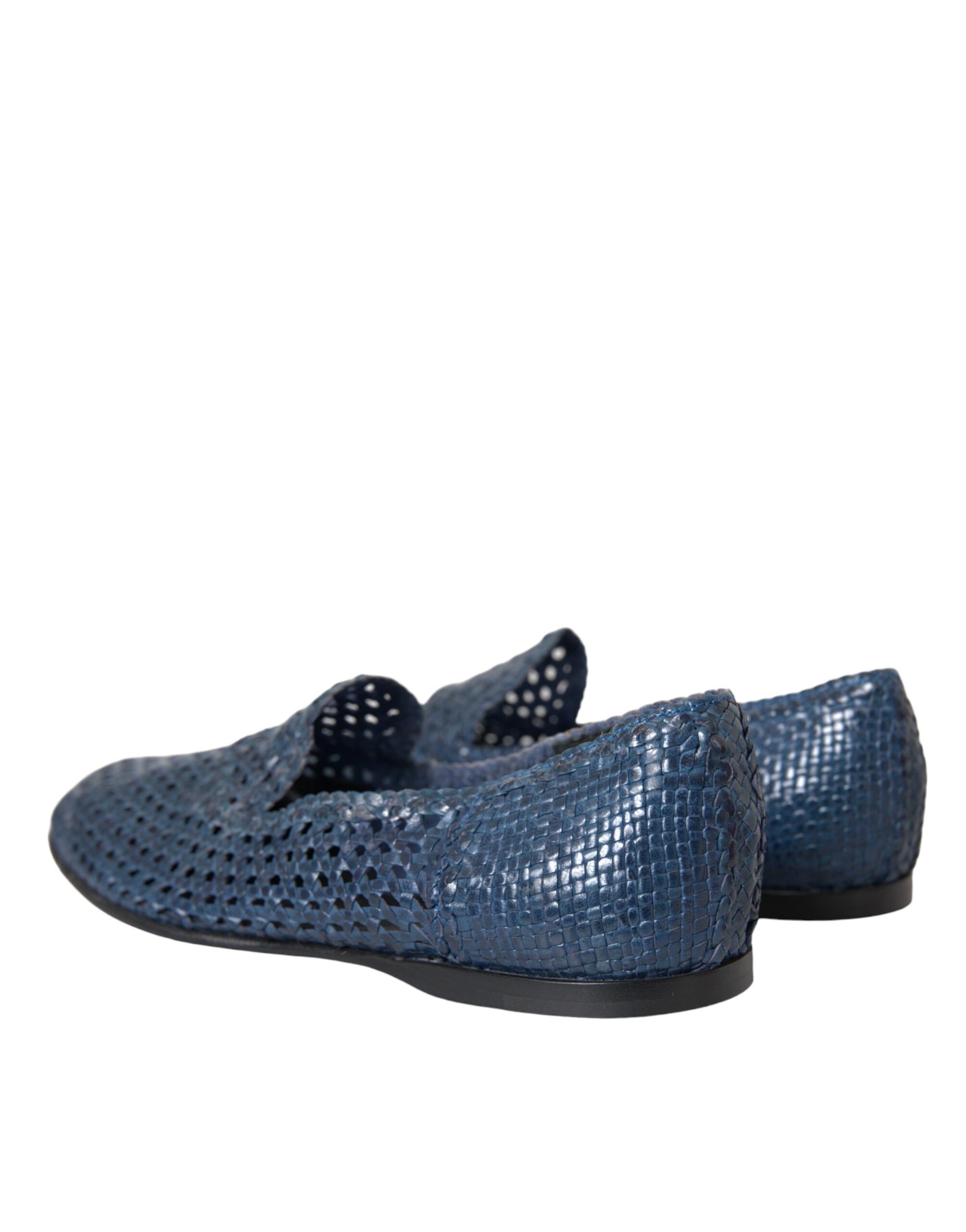 Blue Woven Leather Slip On Loafers Men Shoes